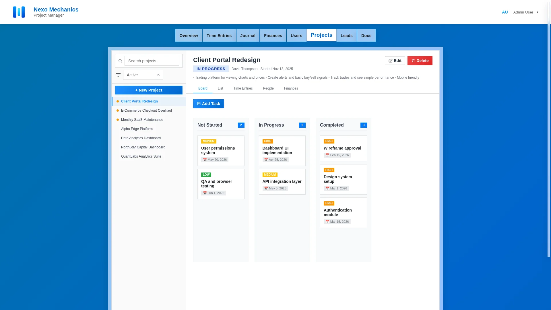 Nexo Mechanics Project Manager